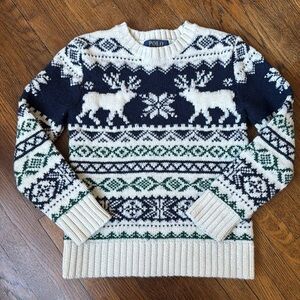 Boy's Polo Ralph Lauren Navy and Oatmeal Fair Isle Lambswool Blend Sweater, 7